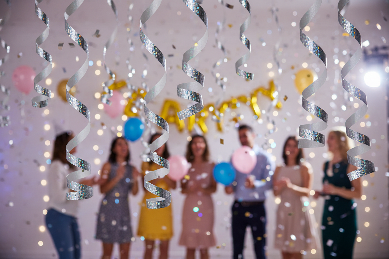 Holographic Streamers Silver 3.8m