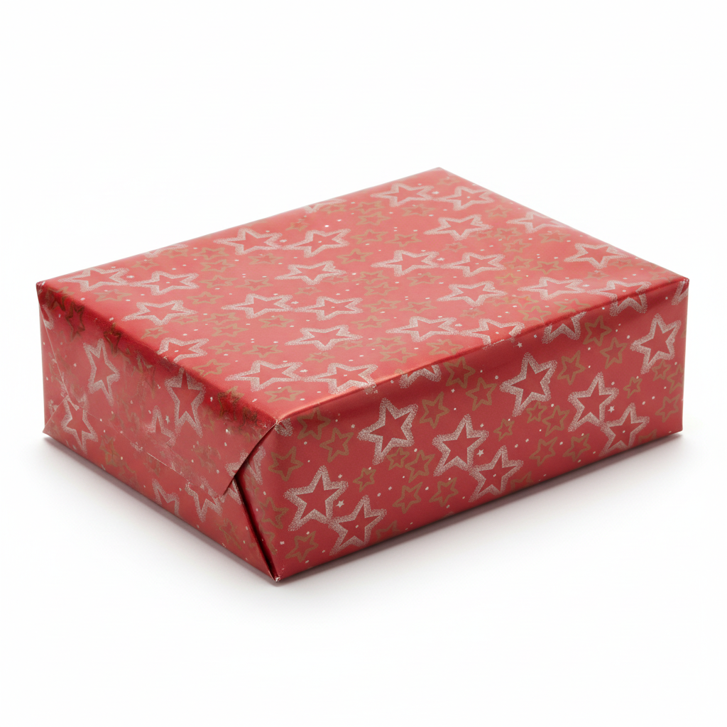Wrapping Paper Stars Red Silver