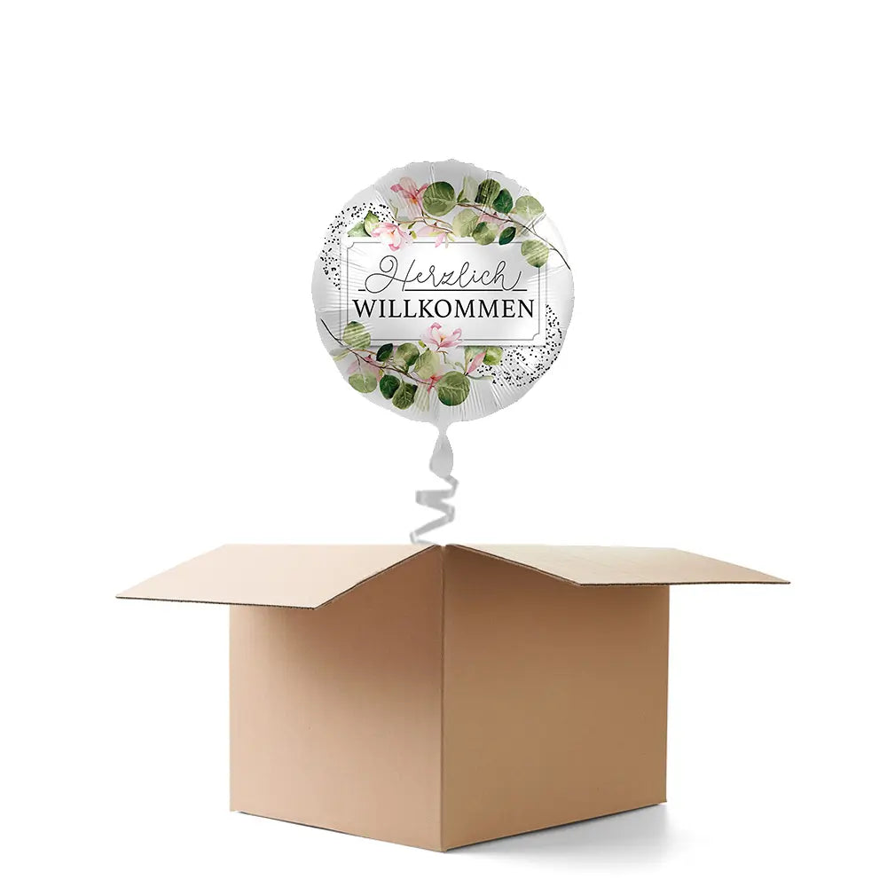 Herzlich Willkommen Motiv Greenery, Heliumballon rund  34 cm