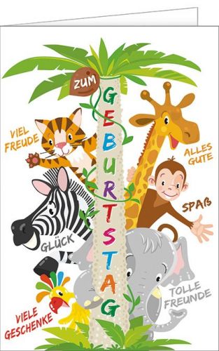Kindergeburtstagskarte lustige Dschungeltiere - Avaloon Party-Deko-Geschenke