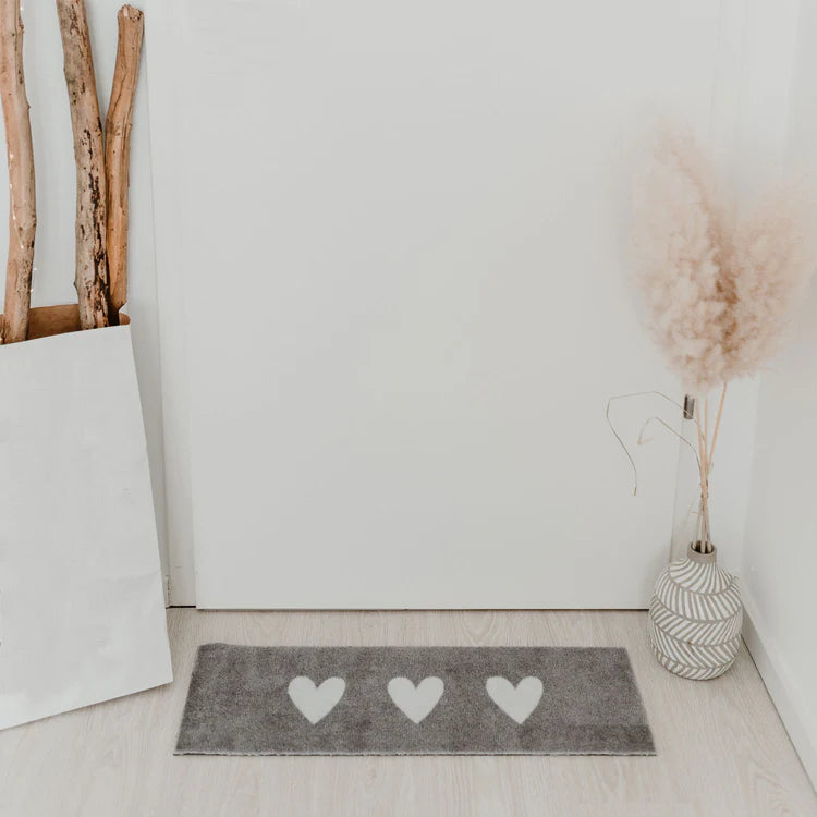Small Washable Doormat, White Hearts 75 x 25