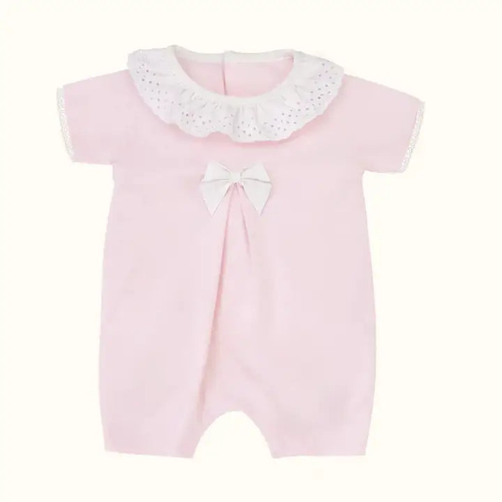 Kurzstrampler Baby Mädchen Rosa – Piqué-Strick mit Stickerei
