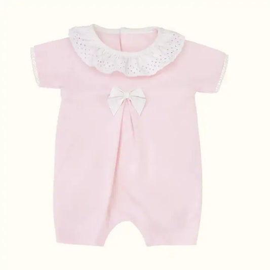 Kurzstrampler Baby Mädchen Rosa – Piqué-Strick mit Stickerei