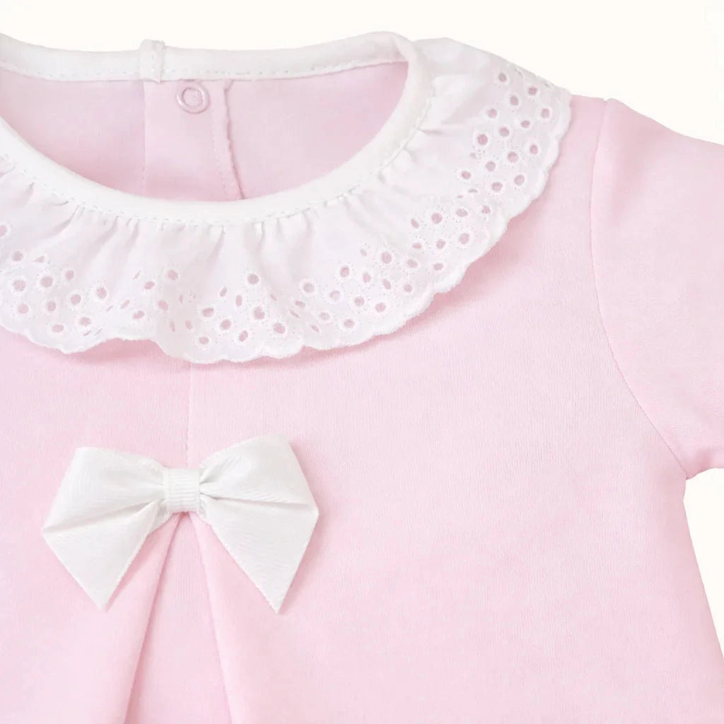 Kurzstrampler Baby Mädchen Rosa – Piqué-Strick mit Stickerei