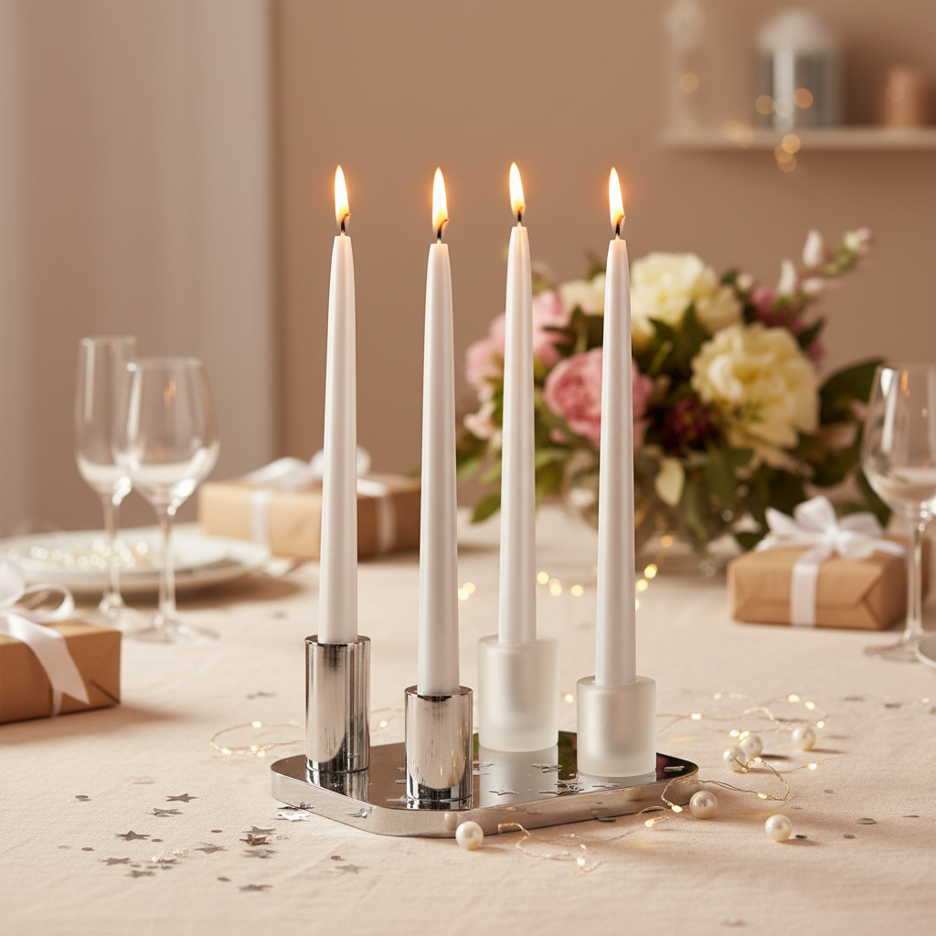 Metallized taper candle, mother of pearl, 24cm