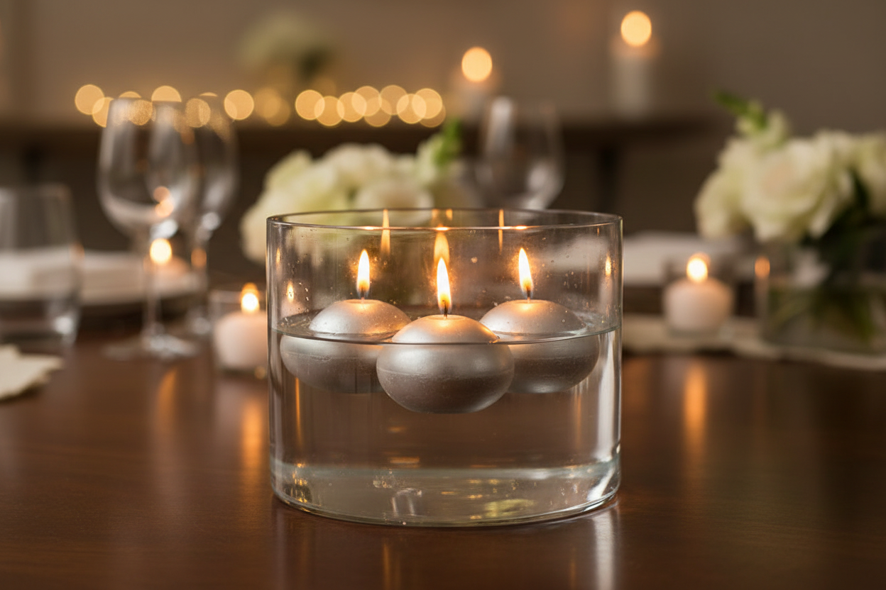 Floating Candle Metallized, silver, 4cm