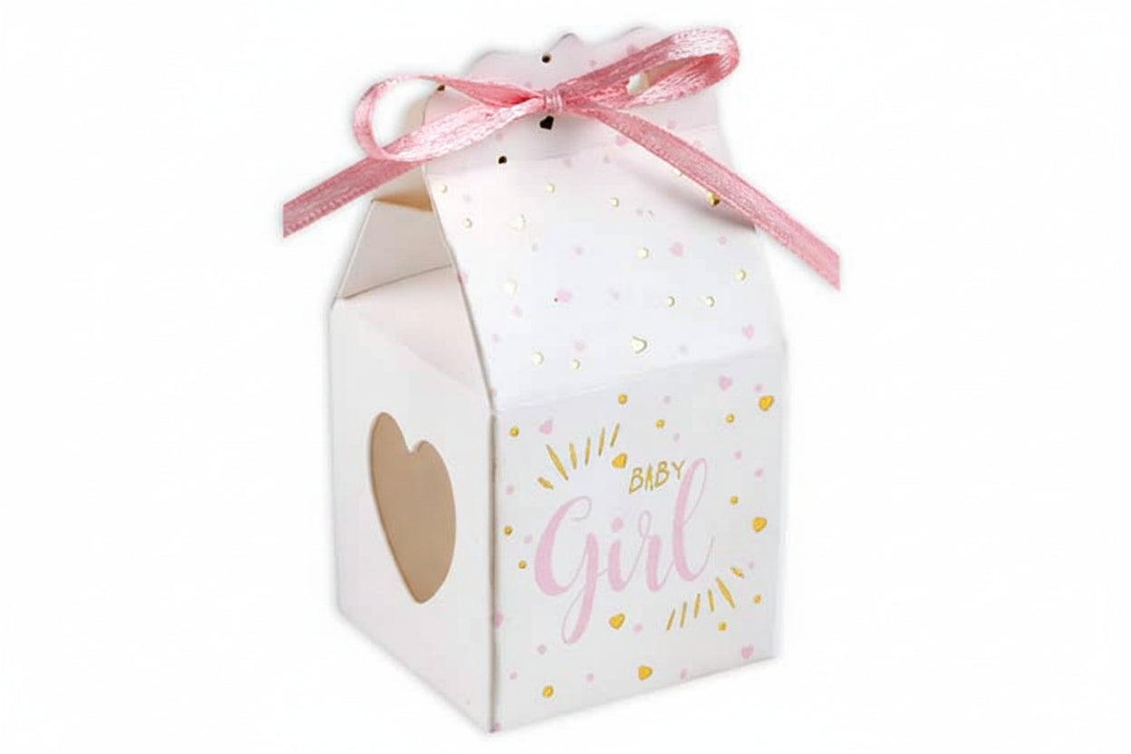 Mini Geschenkschachteln Baby Mädchen im 6er Pack mit rosa Satinbändern - Avaloon Party-Deko-Geschenke