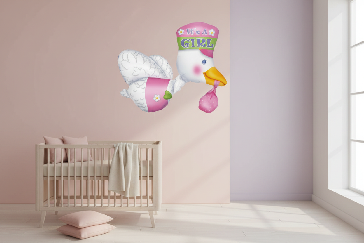 Folienballon, Multi It's a Girl Stork 58 cm x 81 cm