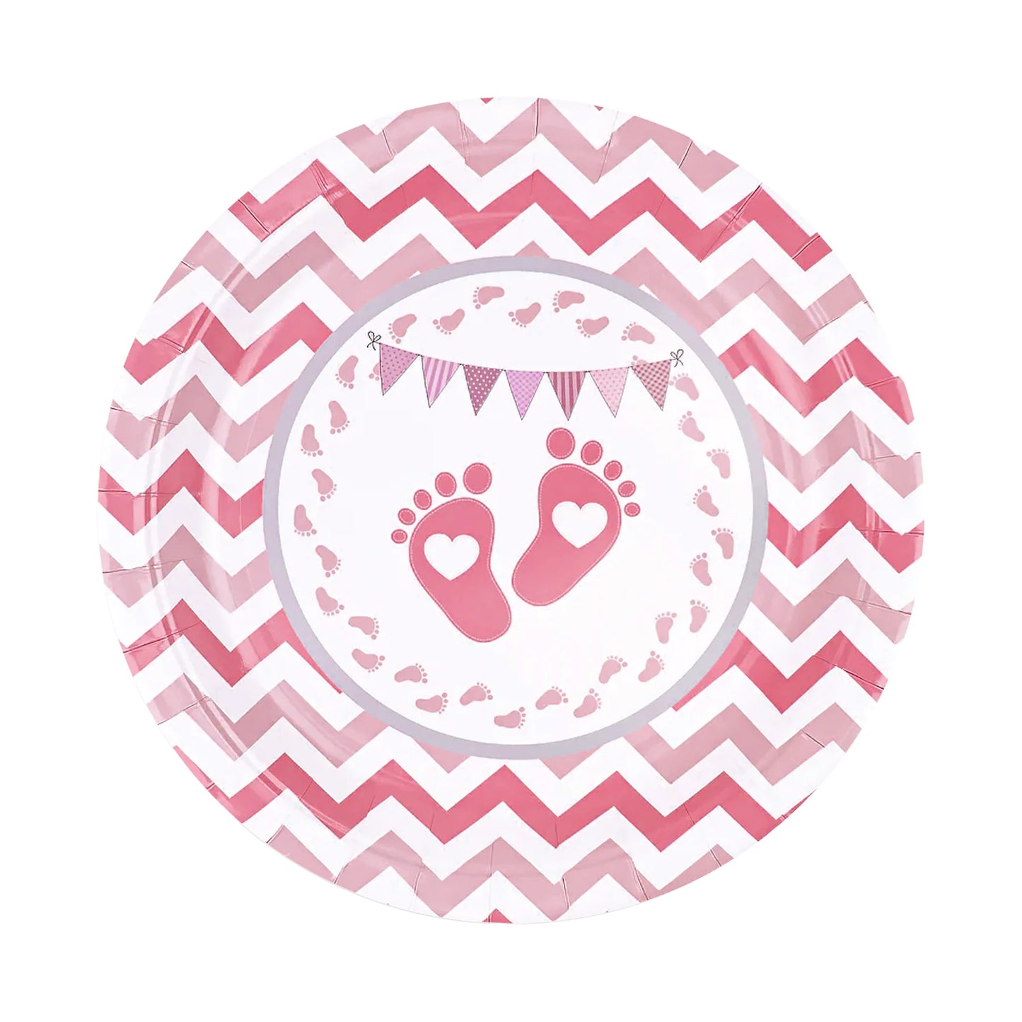 Teller Baby Shower Füßchen rosa, 18 cm