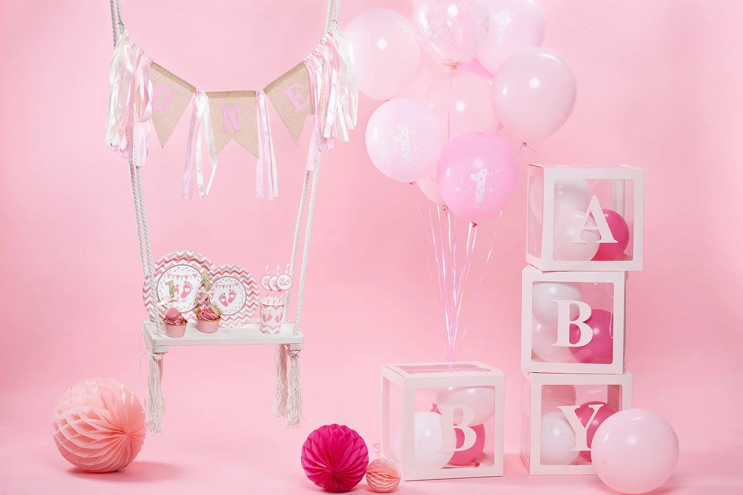 Teller Baby Shower Füßchen rosa, 18 cm