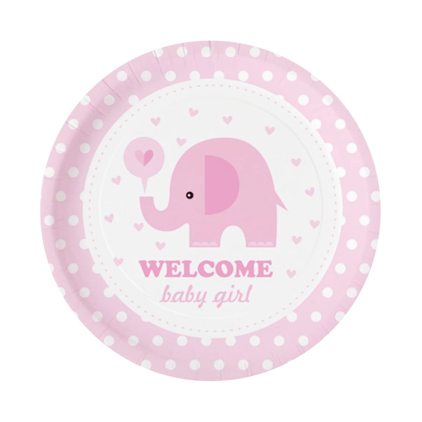 Teller Baby Shower Rosa Elefant, 18 cm – 6 Stück