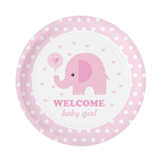 Teller Baby Shower Rosa Elefant, 18 cm – 6 Stück