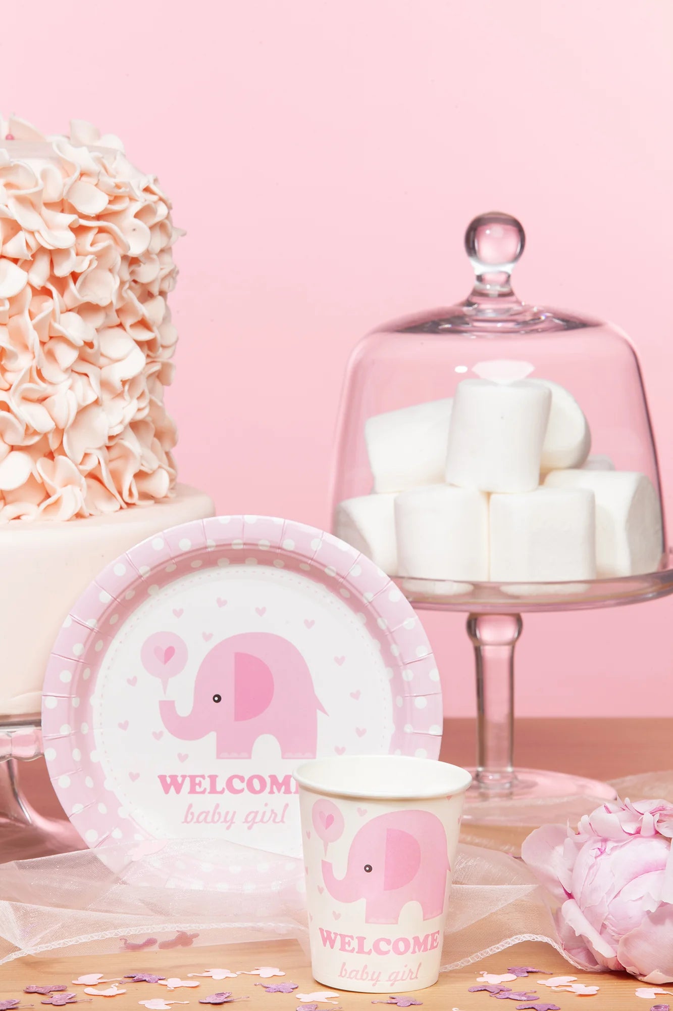 Teller Baby Shower Rosa Elefant, 18 cm – 6 Stück