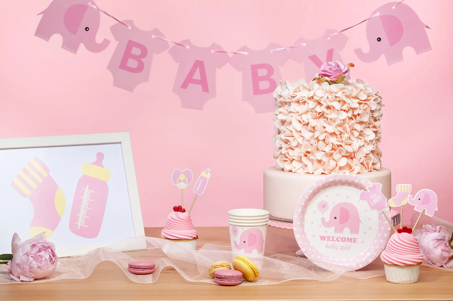Teller Baby Shower Rosa Elefant, 18 cm – 6 Stück