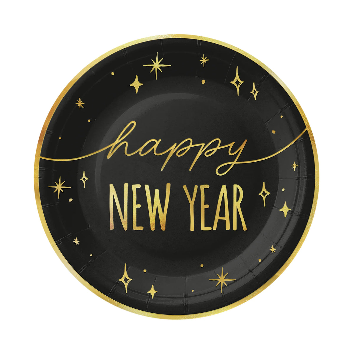 Teller „Happy New Year“ schwarz-gold – 18 cm, 6 Stück