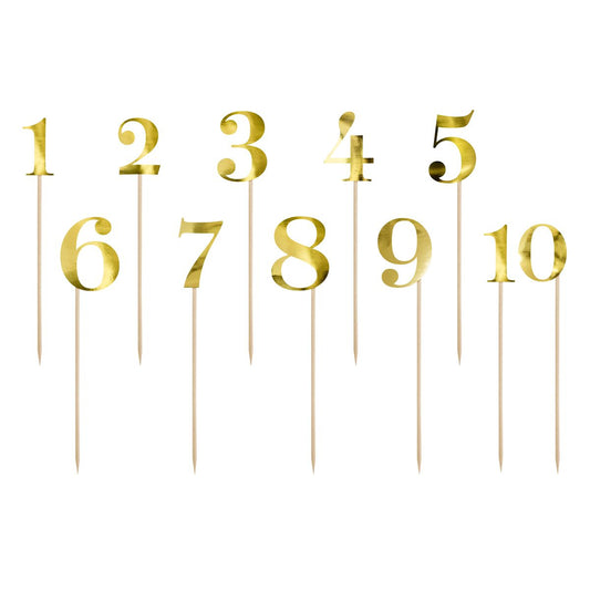 Zahlen Cake Topper Gold 0–9 – PartyDeco Tischnummern Set