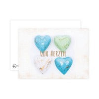 Postkarte Von Herzen blau/grün/weiss - Avaloon Party-Deko-Geschenke