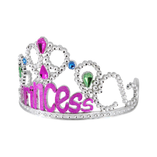 Krone Prinzessin Silber mit bunten Edelsteinen