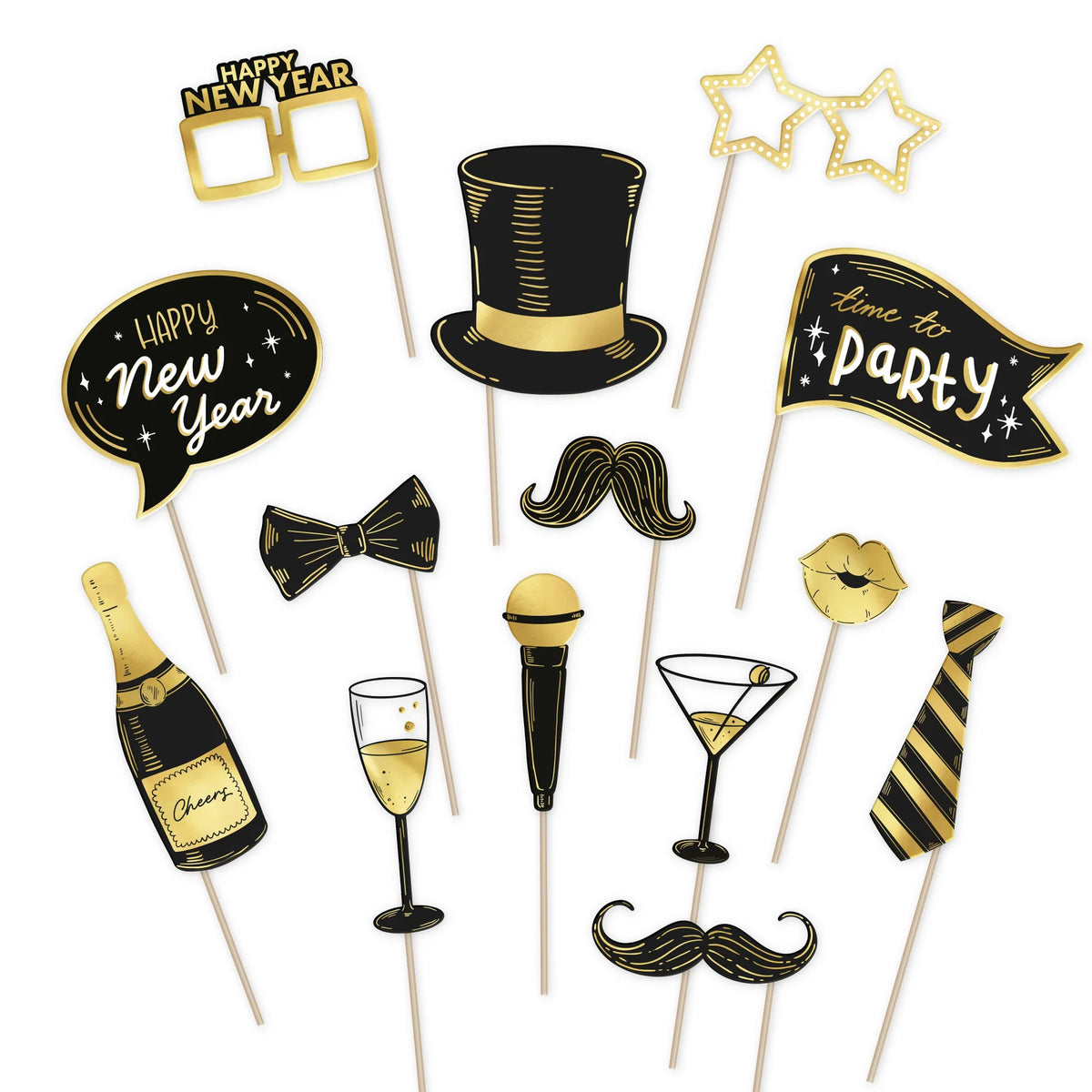 Photo Booth Requisiten für Silvester und Neujahr – 14 Stück
