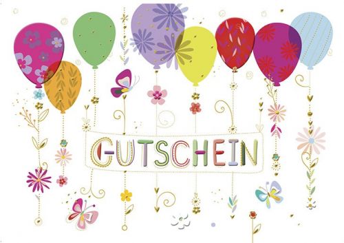 Schöne Gutscheinkarte mit farbigen Luftballons - Avaloon Party-Deko-Geschenke
