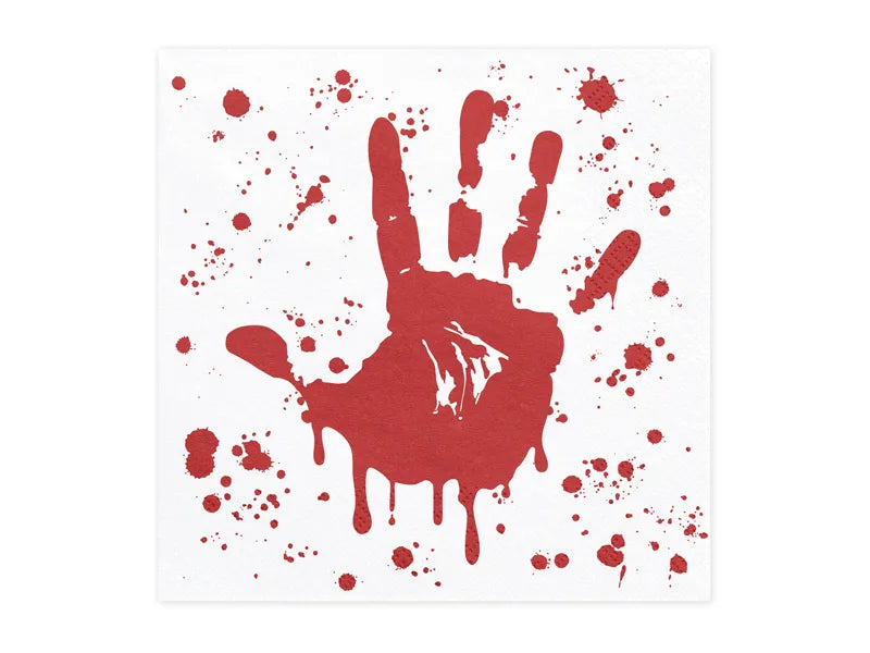 Servietten Blutige Hand, 33x33 cm, weiß-rot