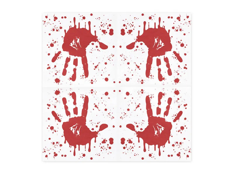 Servietten Blutige Hand, 33x33 cm, weiß-rot