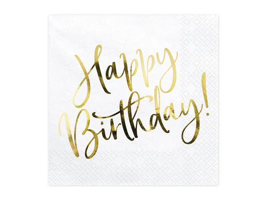 Servietten Happy Birthday, weiß, 33x33cm