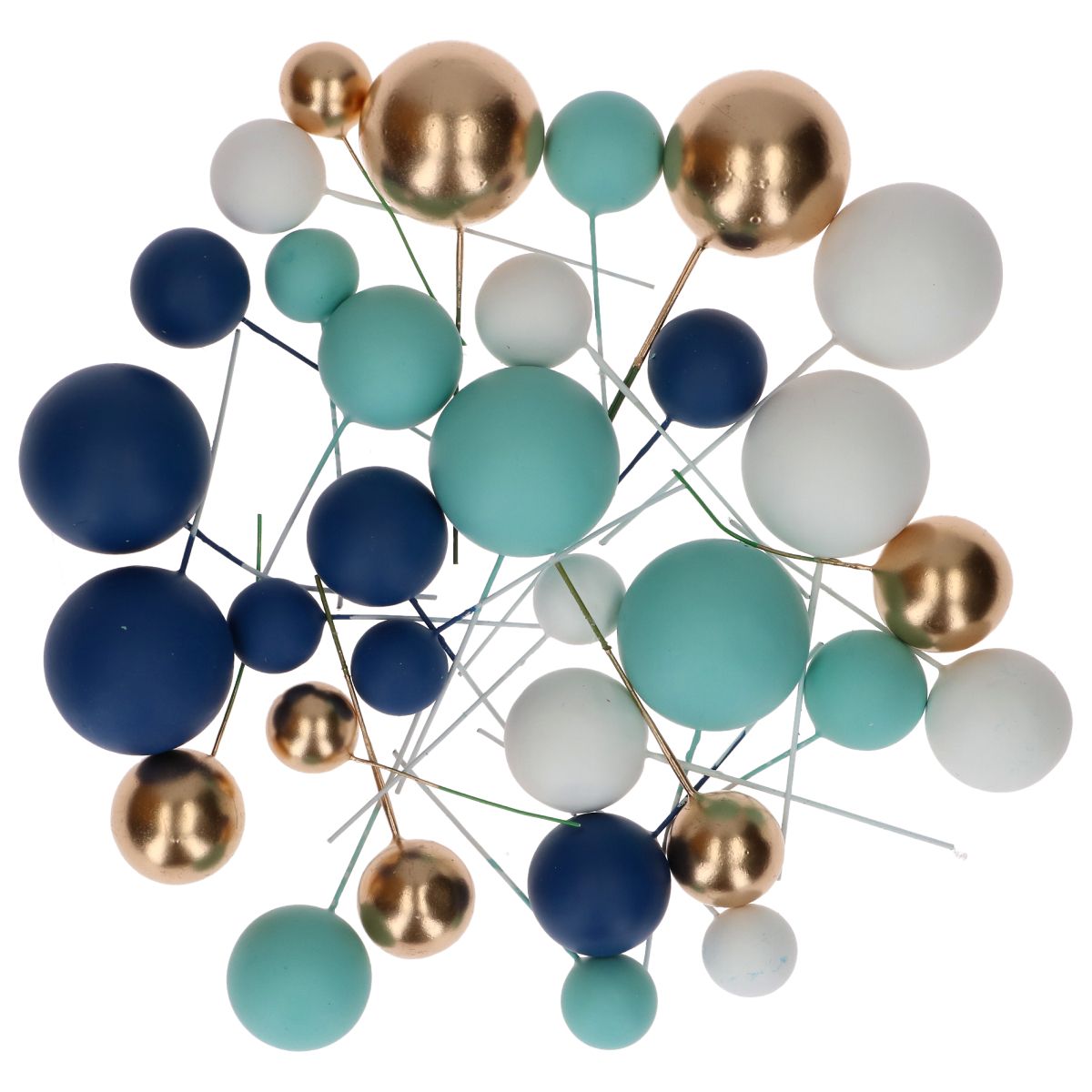 Tortendeko-Kugeln Blau-Ombré & Gold – 32 Stück