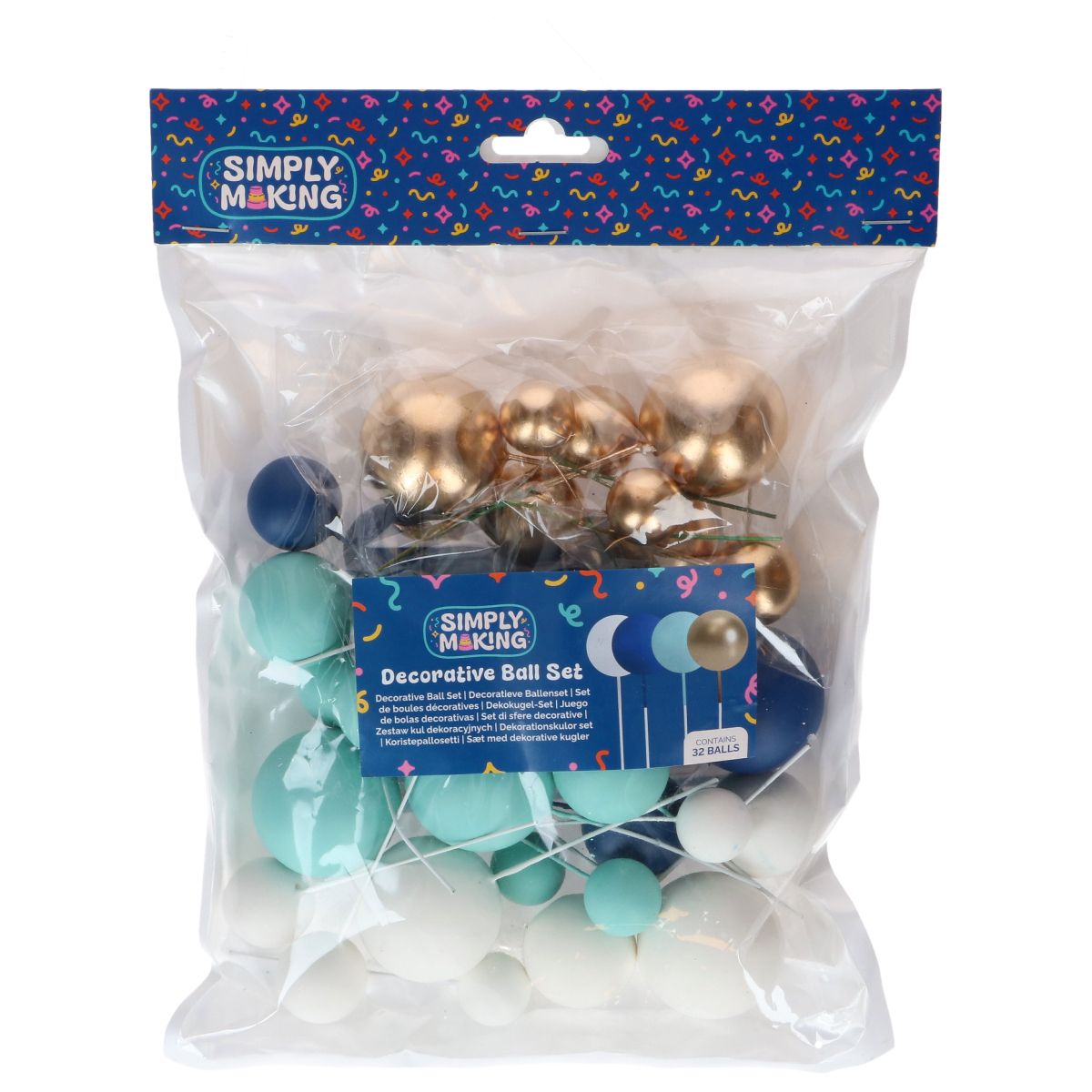 Tortendeko-Kugeln Blau-Ombré & Gold – 32 Stück