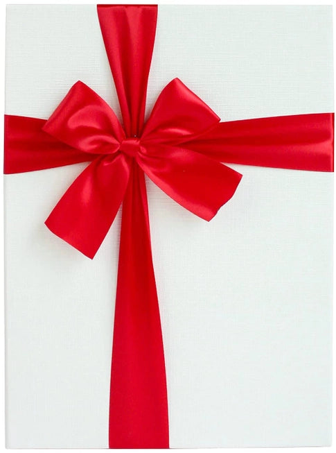 Strukturierte Geschenkbox Rot mit weißem Deckel, rotes Dekoband