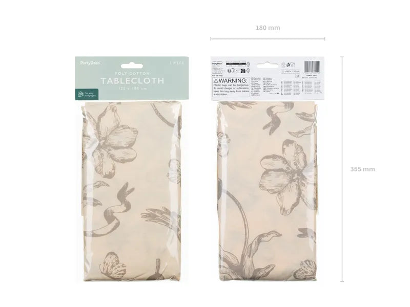 Tischdecke Beige Blumen, 180x120 cm - Avaloon Party-Deko-Geschenke
