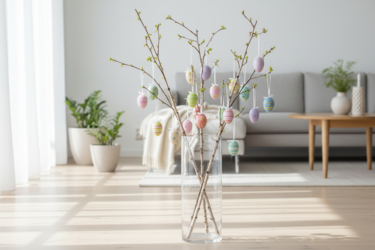 Tube with 6 hand-painted plastic eggs for hanging