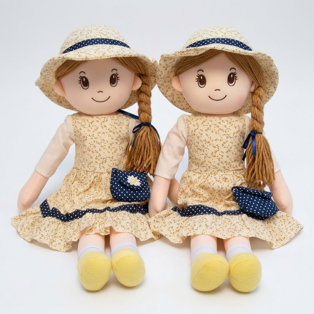 Weiche Stoffpuppe mit Blümchenkleid – 50 cm