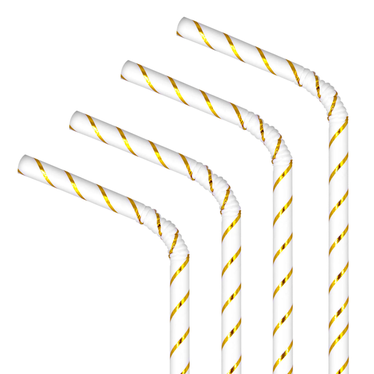 Strohhalme weiss mit goldenen Streifen – 10 Stück