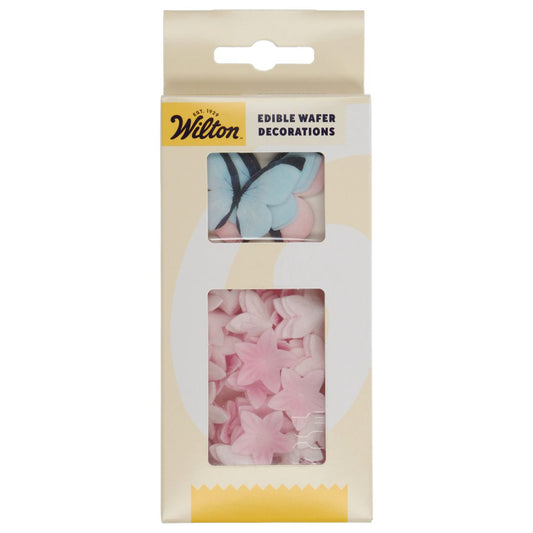 Wilton Oblaten-Deko Blumen & Schmetterlinge Pastellrosa, 30 Stk