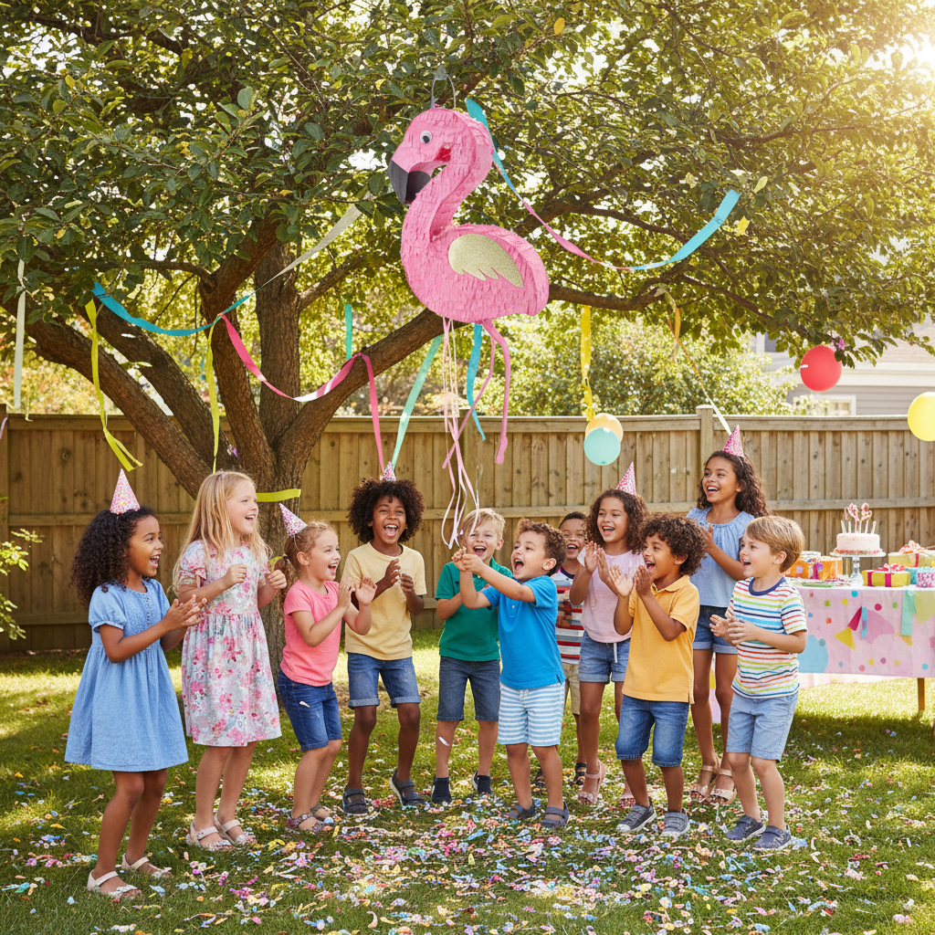 Flamingo Pull-String Piñata - Fun Piñata for Every Party 25 x 55 x 8 cm