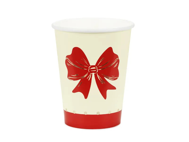 Becher mit Schleife, rot-beige, 250 ml, 6 Stück