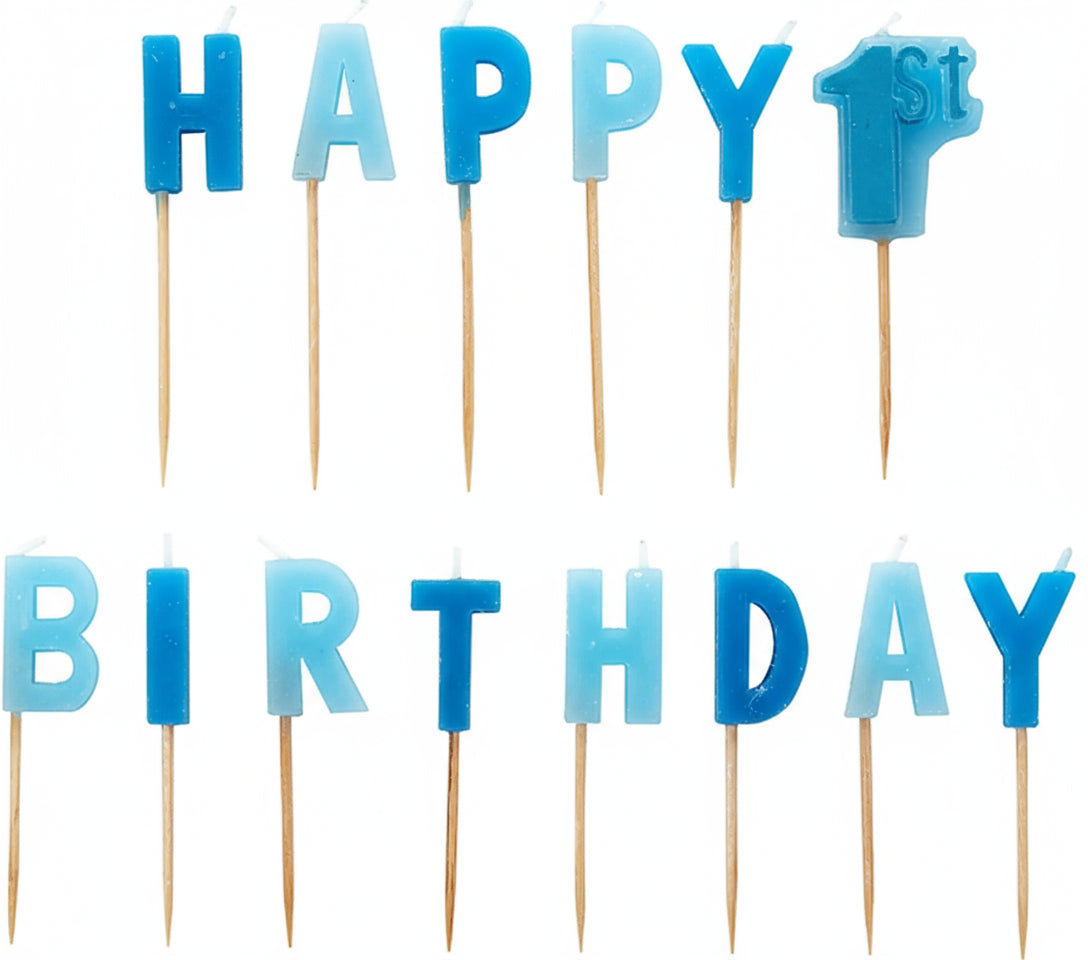 14 Pick-Kerzen 1. Geburtstag Junge