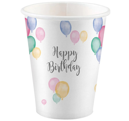 Becher Happy Birthday Pastel 250 ml 8Stk
