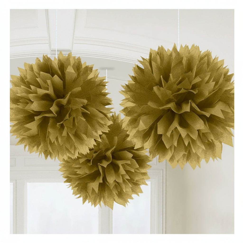 Fluffy-Dekobälle gold Papier 40,6cm 3 Stk