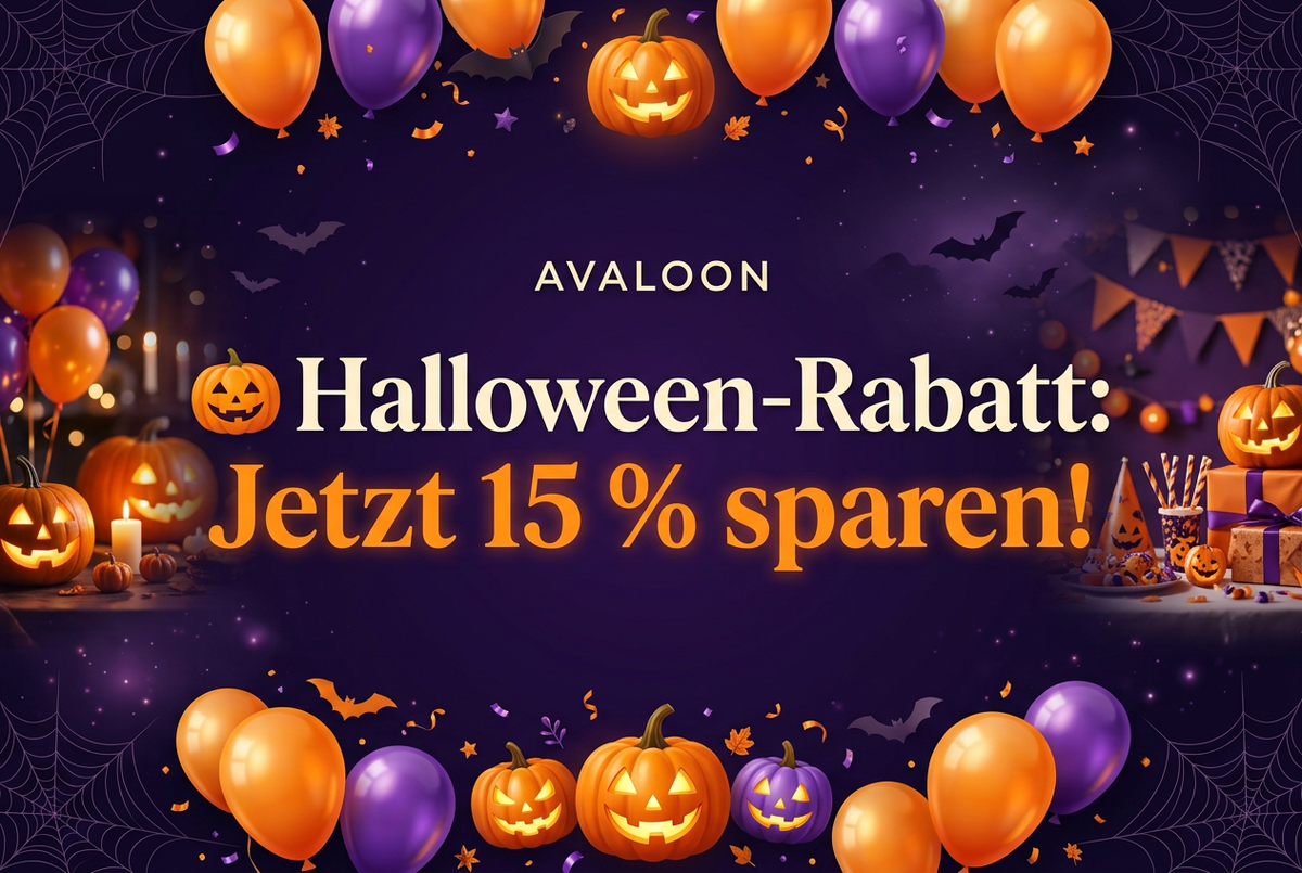Halloween-Werbebild für AVALOON mit 15 % Rabatt