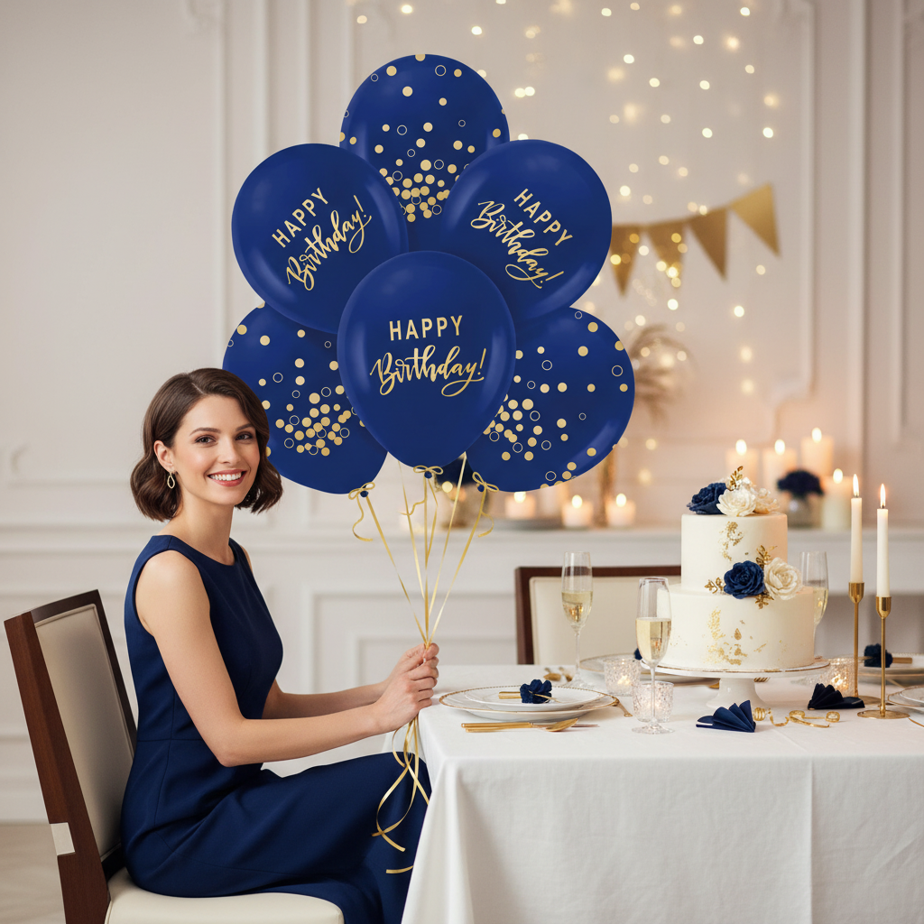 Ballons Happy Birthday Dunkelblau-Gold 30 cm