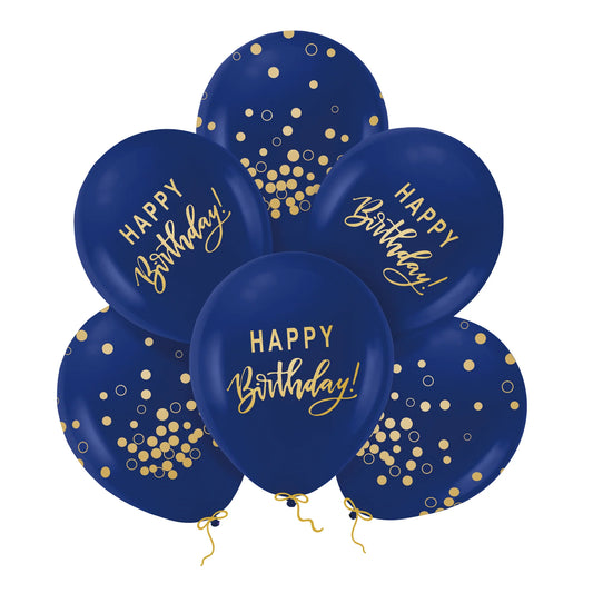 Ballons Happy Birthday Dunkelblau-Gold 30 cm