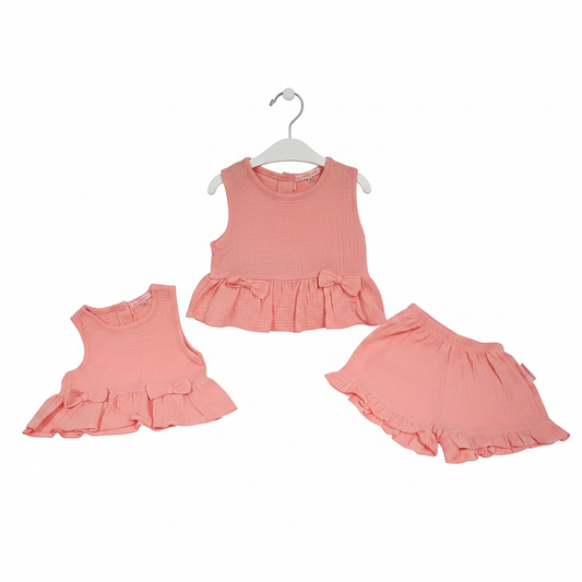 Baby Mädchen Zweiteiler mit Schleifen Rosa Lachs