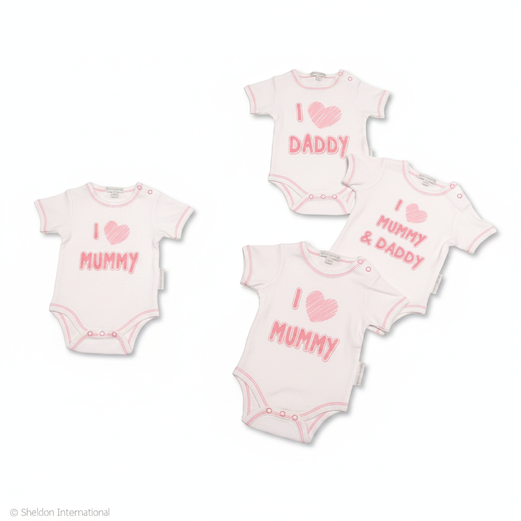 Baby Body Geschenkset I Love Mummy Daddy - 3er Set weiße Bodys mit rosa Aufschriften
