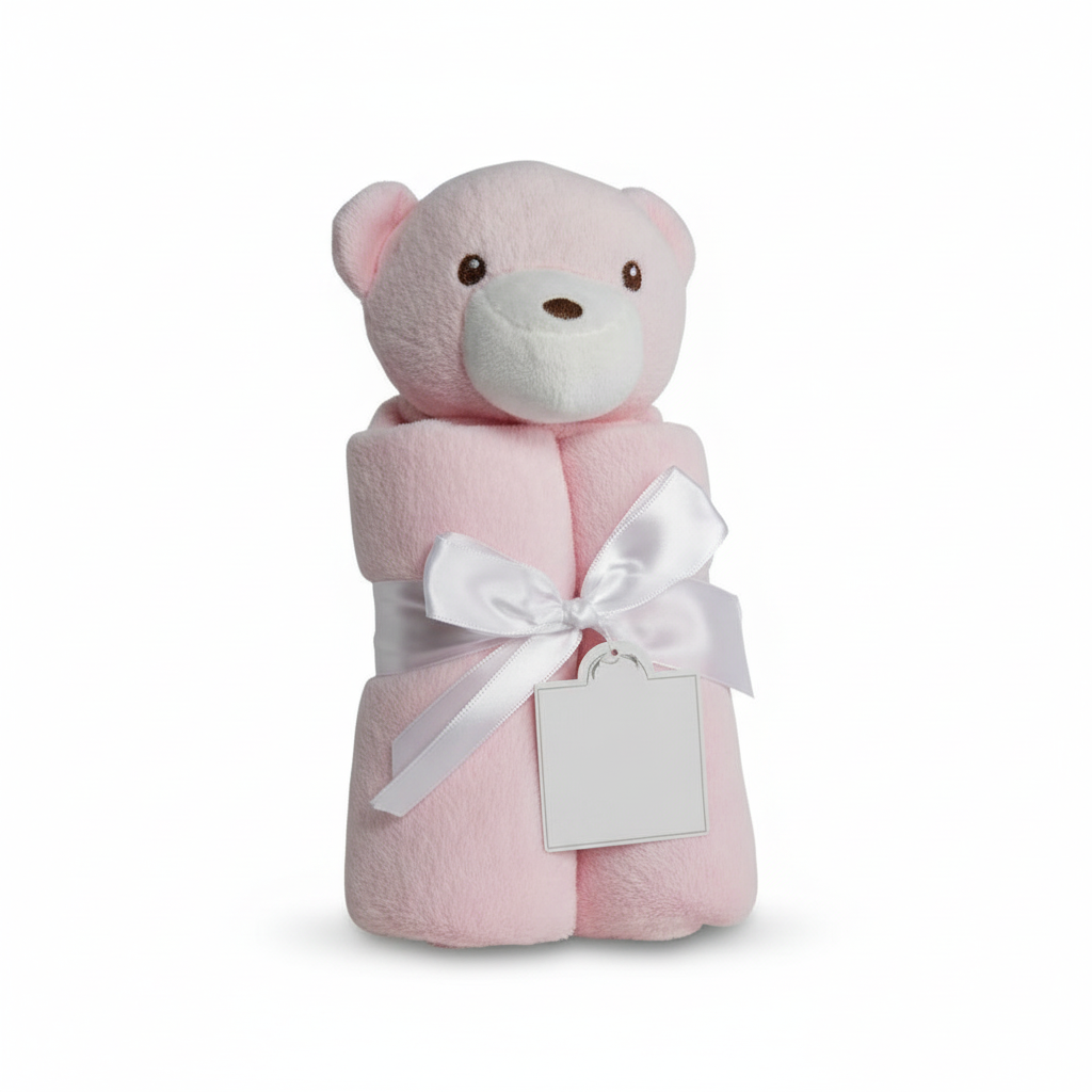 Baby Wickeldecke mit Teddy-Kopf Rosa