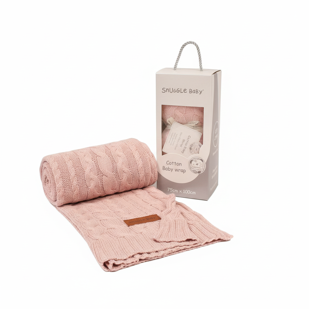 Baby Baumwoll-Strickdecke Rosa in Geschenkbox