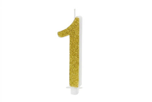 Goldene Zahlenkerze 1 auf weissem Hintergrund
