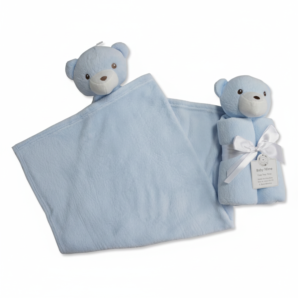 Baby Wickeldecke mit Teddy-Kopf Hellblau