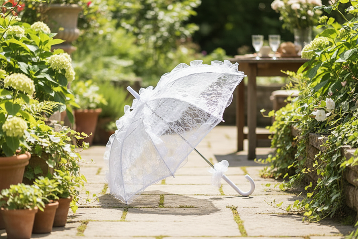 Sonnenschirm weiss – Garten Hintergrund 1